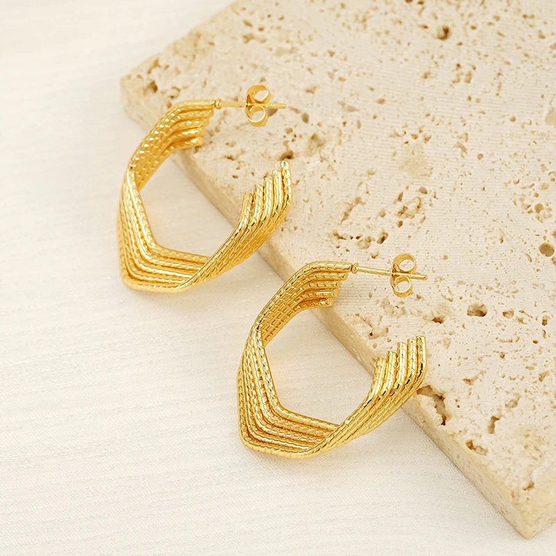 Pendientes de acero inoxidable multicapa con alambre trenzado de alambre redondo estilo INS, aretes con patrón de forma geométrica moldeada, aretes para mujer  ACRE/38-194