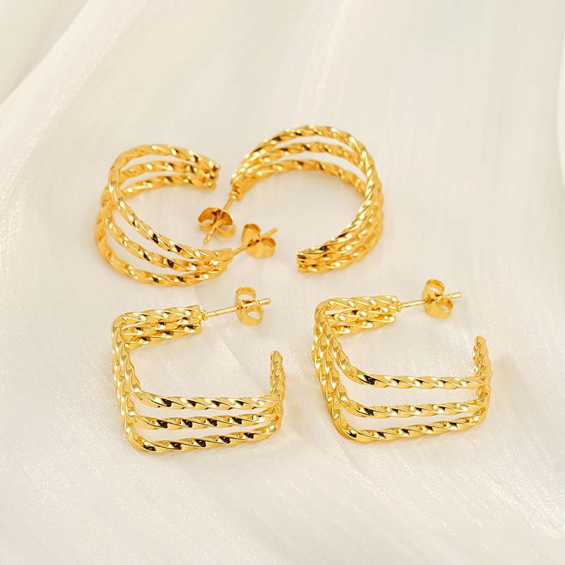 Pendientes de acero inoxidable multicapa con alambre trenzado estilo INS, pendientes con patrón geométrico fundido, pendientes para mujer  ACRE/38-193