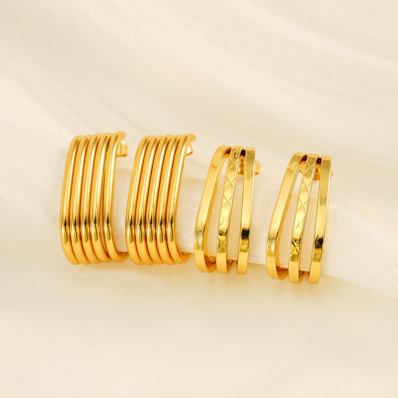 Pendientes de acero inoxidable de oro de 18 quilates que no se decoloran, pendientes de alambre redondo multicapa de acero inoxidable, pendientes con hebilla ovalada  ACRE/38-191