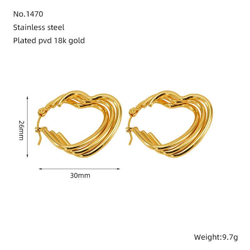 Pendientes de acero inoxidable de oro de 18 quilates que no se decoloran, pendientes de alambre redondo multicapa de acero inoxidable, pendientes con hebilla ovalada  ACRE/38-191