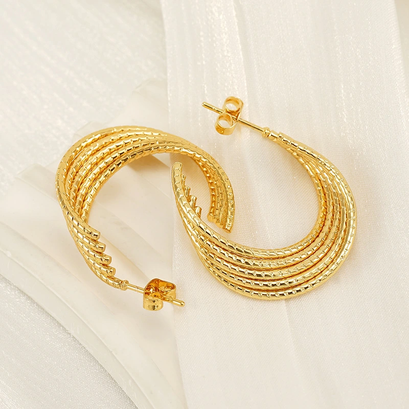 Pendientes de acero inoxidable multicapa con alambre trenzado de alambre redondo estilo INS, aretes con patrón de forma geométrica moldeada, aretes para mujer  ACRE/38-194