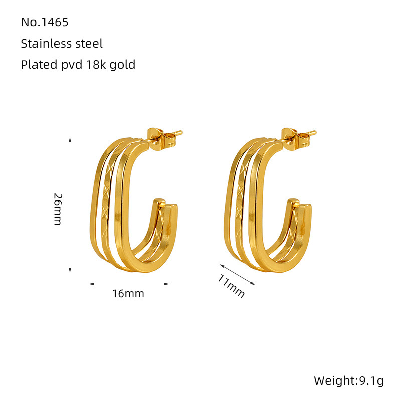Pendientes de acero inoxidable de oro de 18 quilates que no se decoloran, pendientes de alambre redondo multicapa de acero inoxidable, pendientes con hebilla ovalada  ACRE/38-191