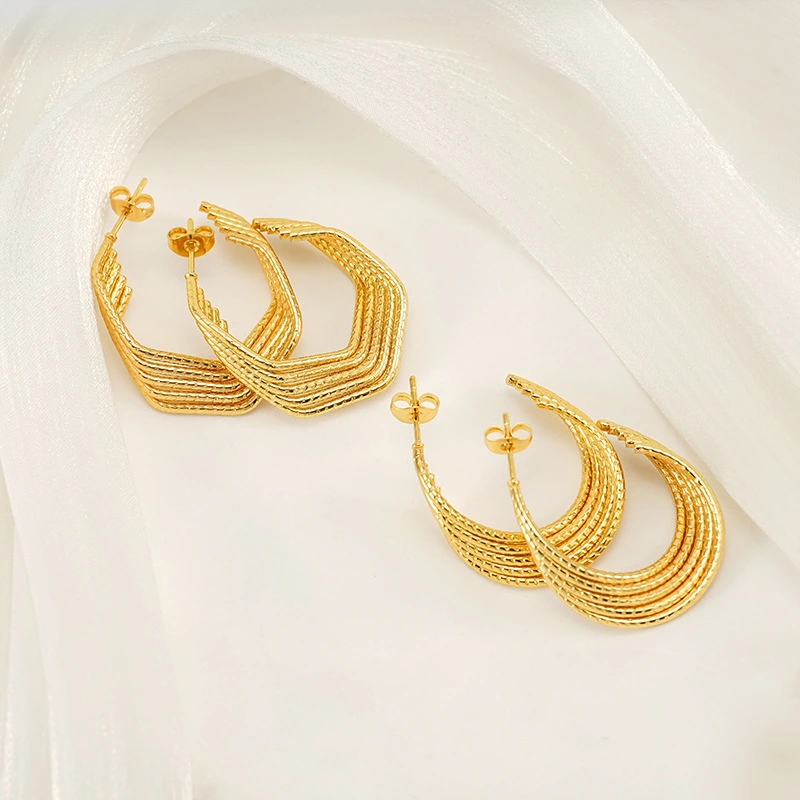Pendientes de acero inoxidable multicapa con alambre trenzado de alambre redondo estilo INS, aretes con patrón de forma geométrica moldeada, aretes para mujer  ACRE/38-194