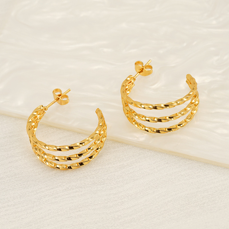 Pendientes de acero inoxidable multicapa con alambre trenzado estilo INS, pendientes con patrón geométrico fundido, pendientes para mujer  ACRE/38-193