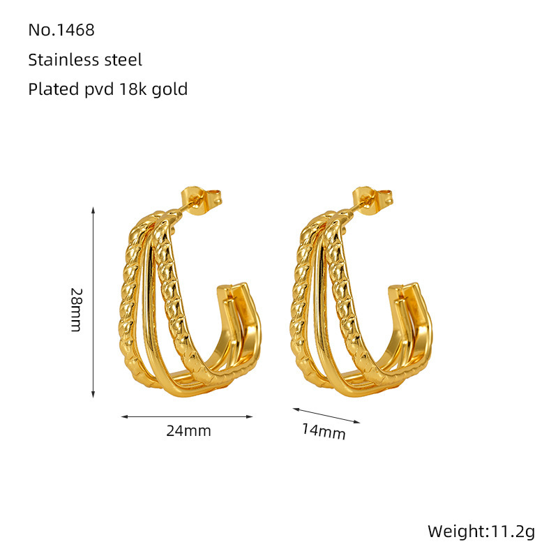 Pendientes de acero inoxidable multicapa con alambre trenzado estilo INS, pendientes con patrón geométrico fundido, pendientes para mujer  ACRE/38-193
