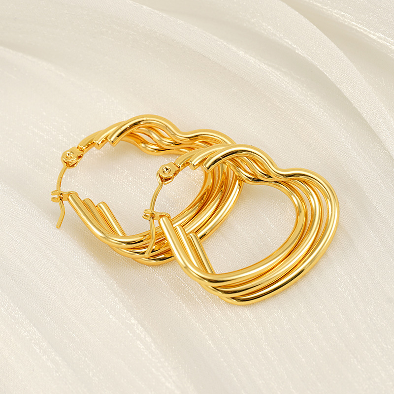 Pendientes de acero inoxidable de oro de 18 quilates que no se decoloran, pendientes de alambre redondo multicapa de acero inoxidable, pendientes con hebilla ovalada  ACRE/38-191