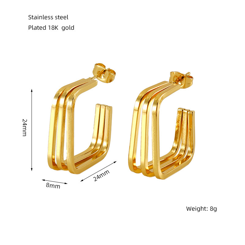 Venta al por mayor, pendientes irregulares geométricos retro de múltiples líneas, pendientes de línea retorcida con personalidad geométrica, pendientes de acero de titanio  ACRE/38-190