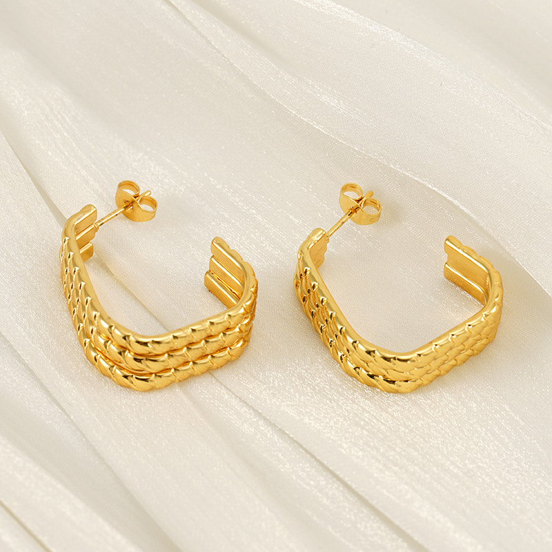 Pendientes de acero inoxidable multicapa con alambre trenzado estilo INS, pendientes con patrón geométrico fundido, pendientes para mujer  ACRE/38-193