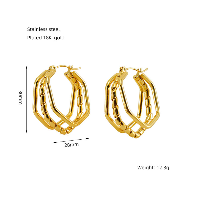 Venta al por mayor, pendientes irregulares geométricos retro de múltiples líneas, pendientes de línea retorcida con personalidad geométrica, pendientes de acero de titanio  ACRE/38-190