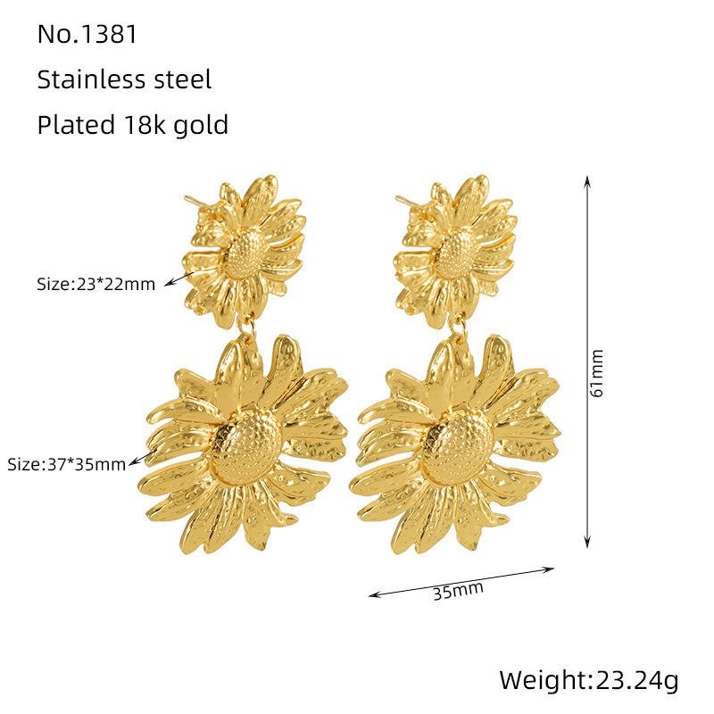 Pendientes retros al por mayor del girasol del diseño del estilo de los pendientes del acero inoxidable del molde  ACRE/38-213