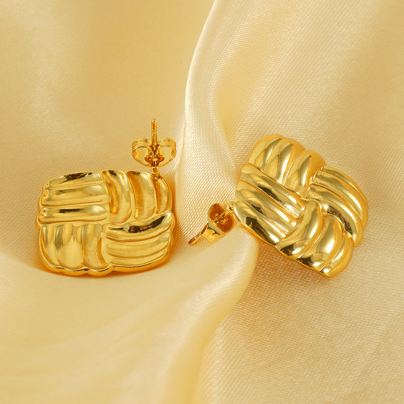 Pendientes de moda con personalidad para mujer, pendientes con diseño de textura cuadrada de acero inoxidable de 18k Pendientes al por mayor  ACRE/38-220