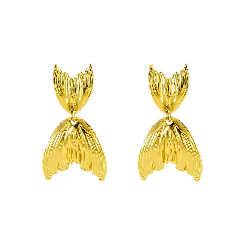 Pendientes retro de cola de pez de acero inoxidable fundido de 18 quilates, aretes de acero de titanio simples y versátiles de alta gama con estilo ins  ACRE/38-208