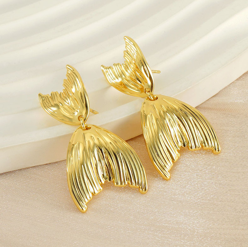 Pendientes retro de cola de pez de acero inoxidable fundido de 18 quilates, aretes de acero de titanio simples y versátiles de alta gama con estilo ins  ACRE/38-208