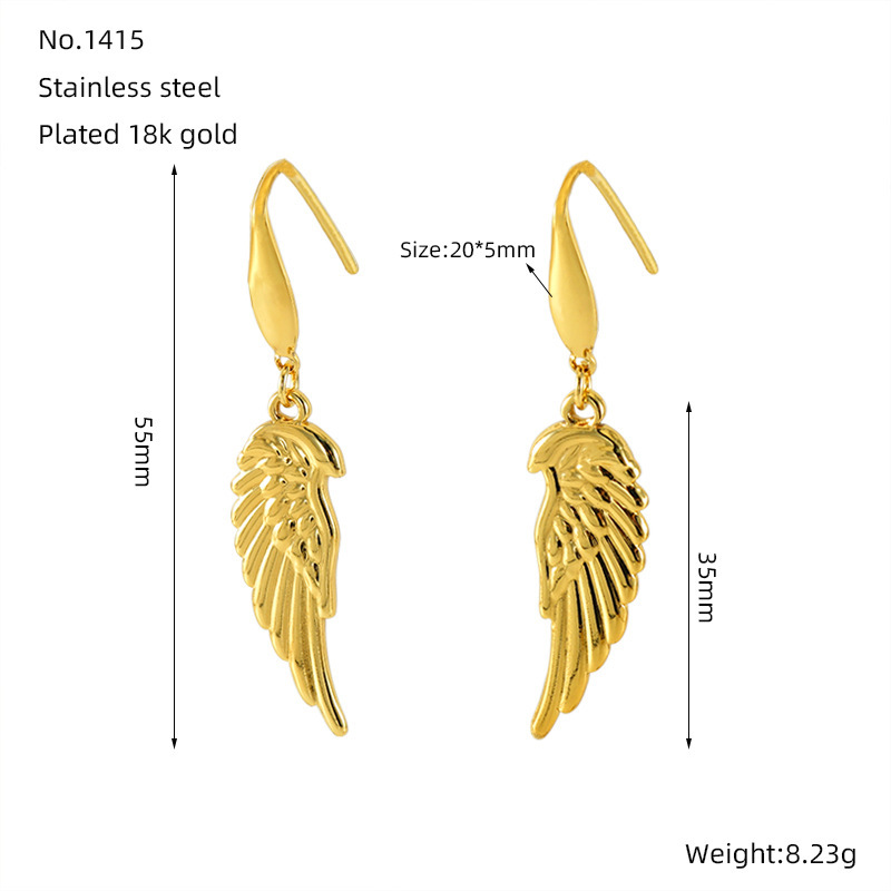 Pendientes de ala de acero inoxidable fundido diseño de nicho de oro ins18K pendientes de acero de titanio joyería al por mayor  ACRE/38-222
