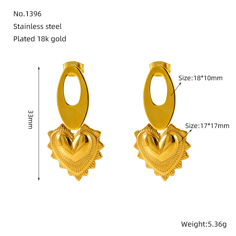 Pendientes colgantes de amor de acero inoxidable geométricos con diseño de estilo INS, pendientes simples de acero de titanio y oro fundido de 18 quilates  ACRE/38-203