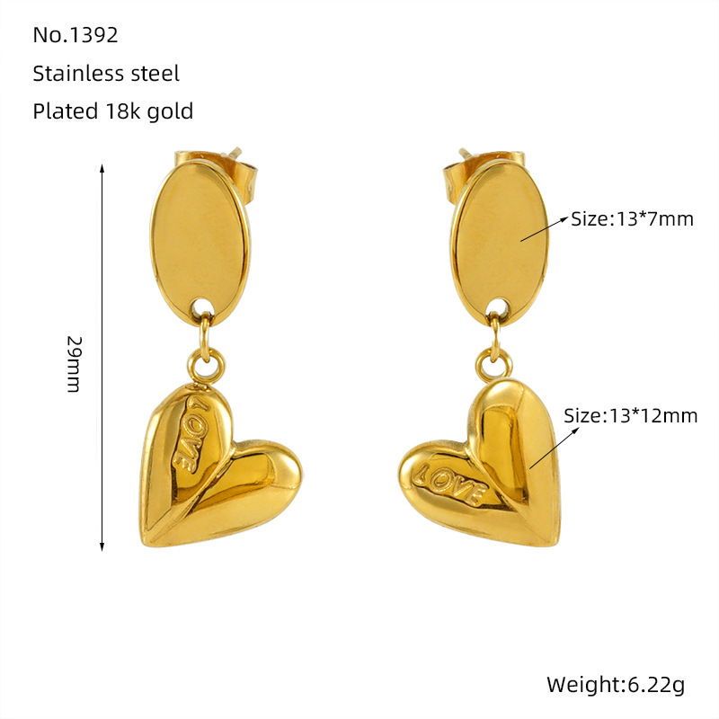 Pendientes colgantes de amor de acero inoxidable geométricos con diseño de estilo INS, pendientes simples de acero de titanio y oro fundido de 18 quilates  ACRE/38-203