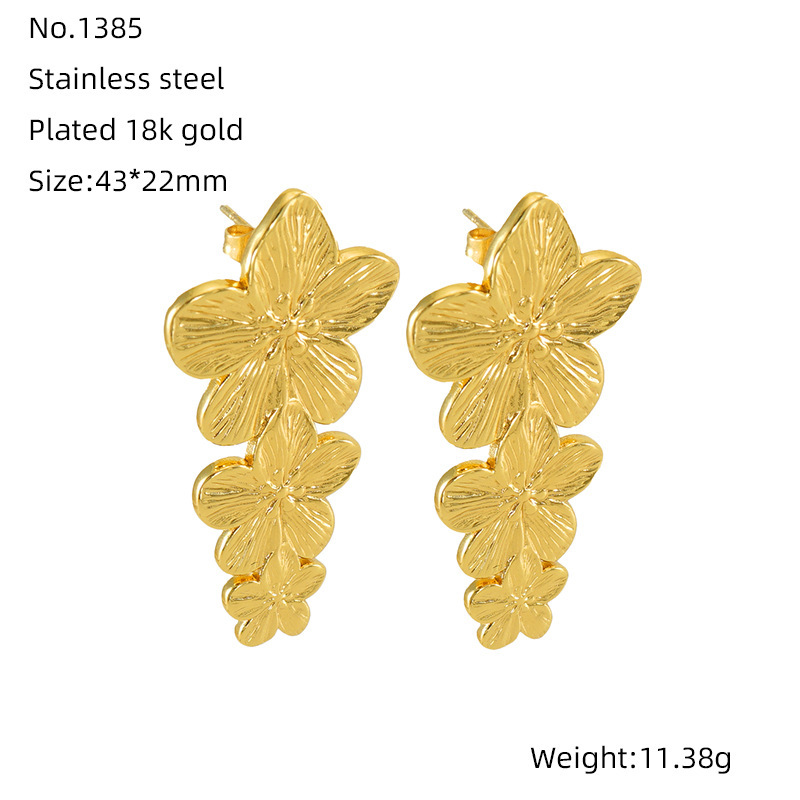 Pendientes de cinco flores a la moda, diseño Retro de nicho, pendientes de acero inoxidable fundido de 18 quilates, joyería  ACRE/38-207