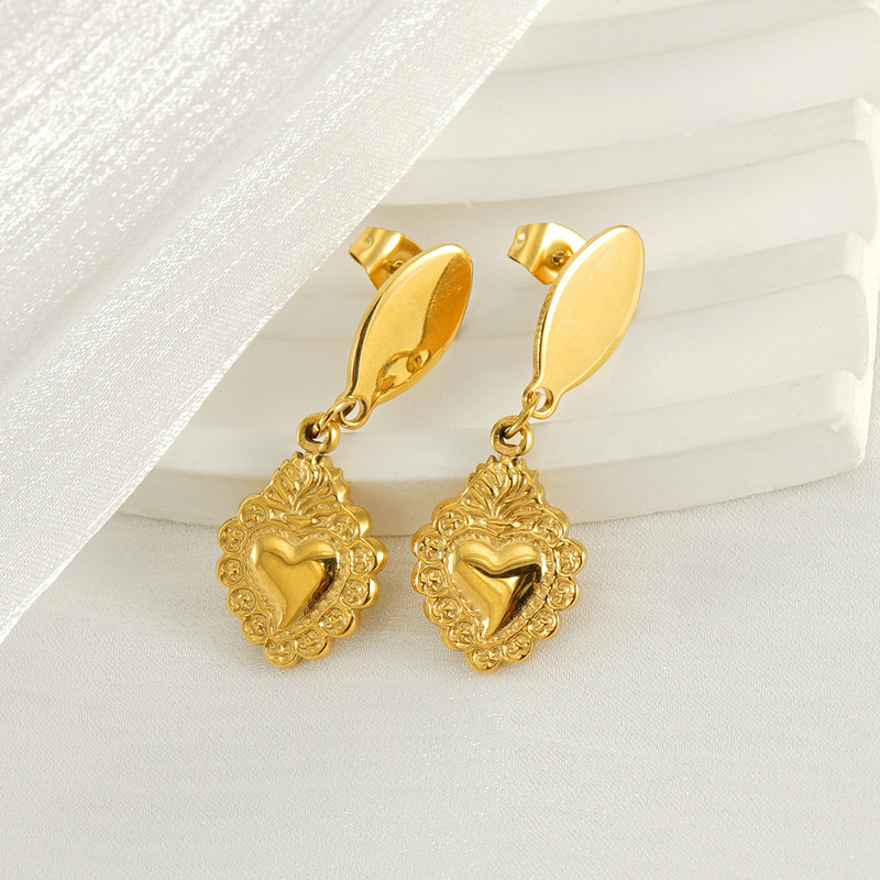 Pendientes colgantes de amor de acero inoxidable geométricos con diseño de estilo INS, pendientes simples de acero de titanio y oro fundido de 18 quilates  ACRE/38-203