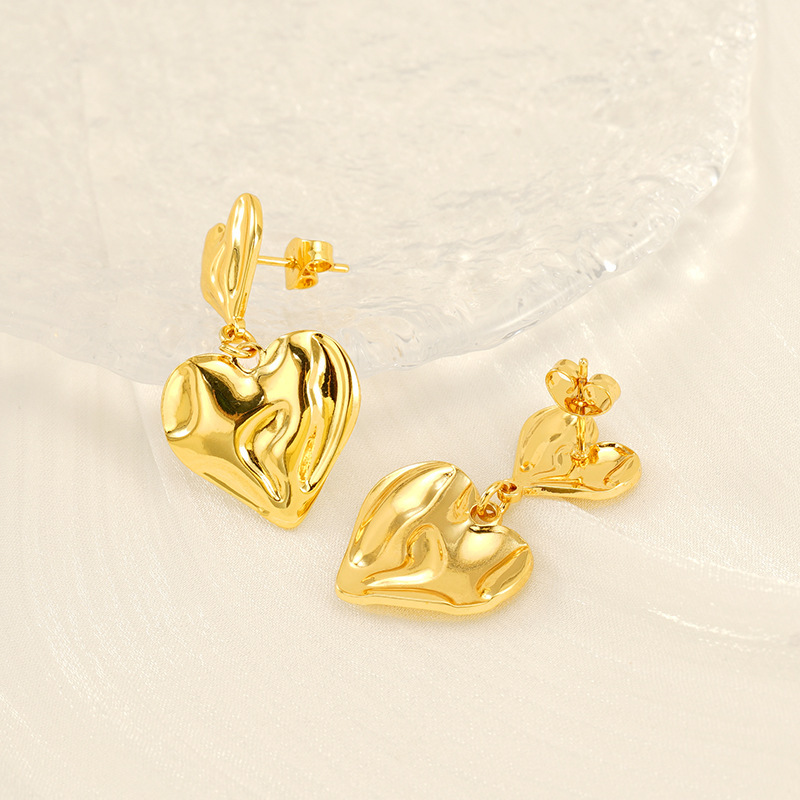Pendientes colgantes de amor de acero inoxidable geométricos con diseño de estilo INS, pendientes simples de acero de titanio y oro fundido de 18 quilates  ACRE/38-203