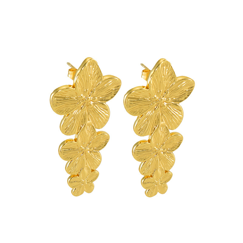 Pendientes de cinco flores a la moda, diseño Retro de nicho, pendientes de acero inoxidable fundido de 18 quilates, joyería  ACRE/38-207