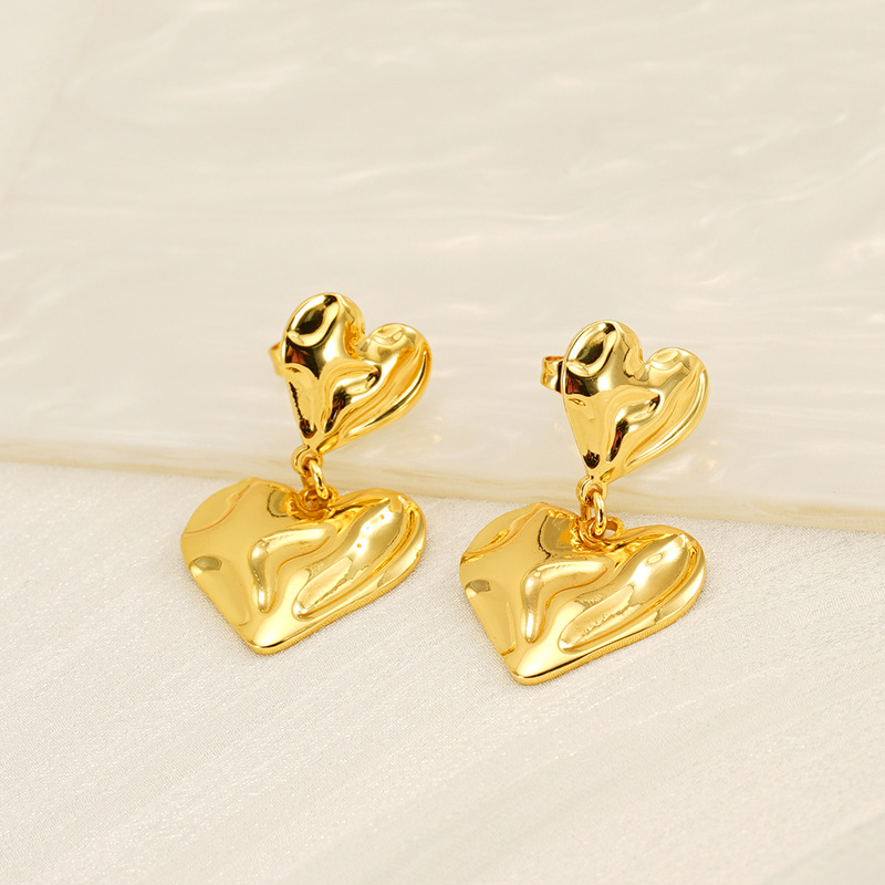 Pendientes colgantes de amor de acero inoxidable geométricos con diseño de estilo INS, pendientes simples de acero de titanio y oro fundido de 18 quilates  ACRE/38-203