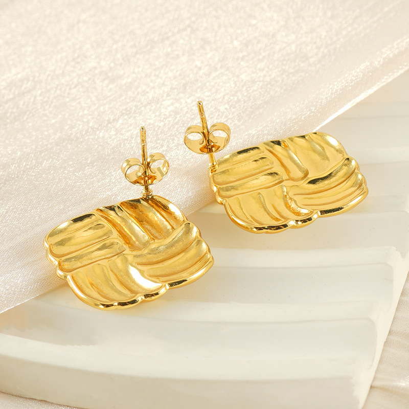 Pendientes de moda con personalidad para mujer, pendientes con diseño de textura cuadrada de acero inoxidable de 18k Pendientes al por mayor  ACRE/38-220