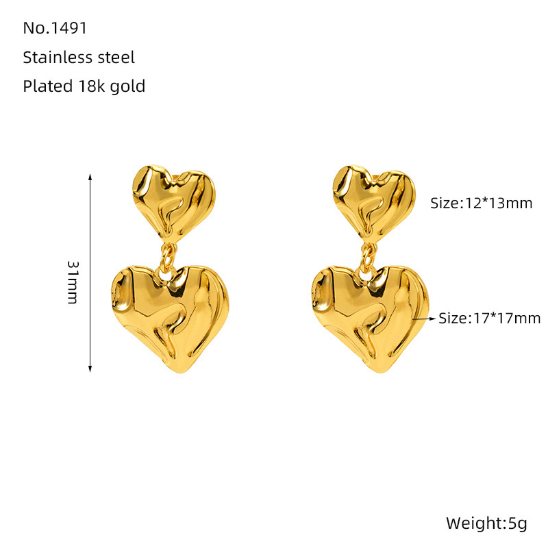 Pendientes colgantes de amor de acero inoxidable geométricos con diseño de estilo INS, pendientes simples de acero de titanio y oro fundido de 18 quilates  ACRE/38-203