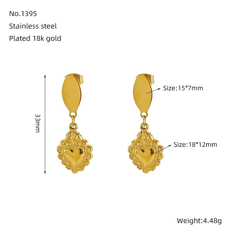 Pendientes colgantes de amor de acero inoxidable geométricos con diseño de estilo INS, pendientes simples de acero de titanio y oro fundido de 18 quilates  ACRE/38-203