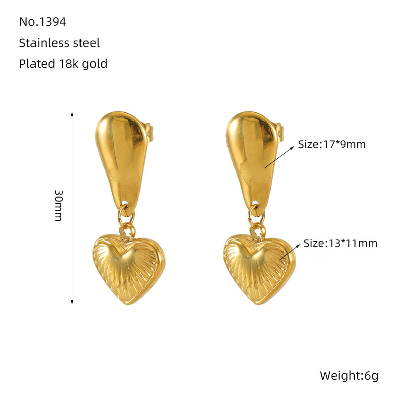 Pendientes colgantes de amor de acero inoxidable geométricos con diseño de estilo INS, pendientes simples de acero de titanio y oro fundido de 18 quilates  ACRE/38-203