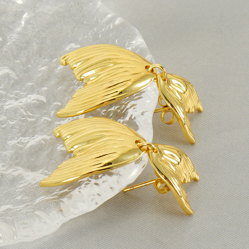 Pendientes retro de cola de pez de acero inoxidable fundido de 18 quilates, aretes de acero de titanio simples y versátiles de alta gama con estilo ins  ACRE/38-208