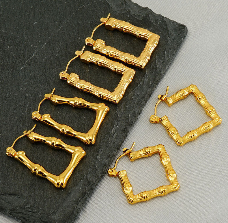 Pendientes de temperamento de rombo de bambú chapado en oro de 18k de acero de titanio fundido de diseño Retro, pendientes creativos personalizados de moda  ACRE/38-240