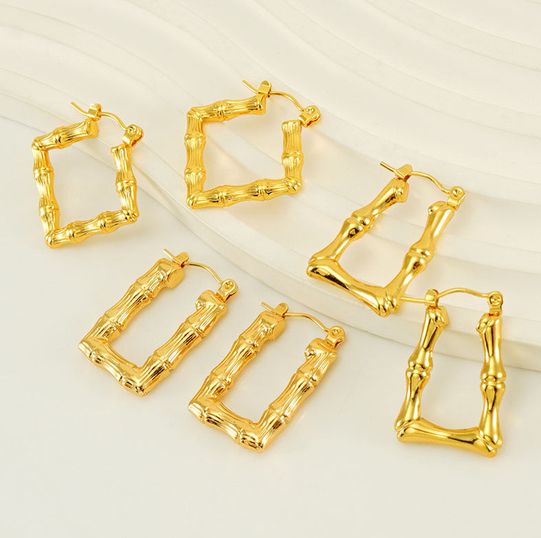 Pendientes de temperamento de rombo de bambú chapado en oro de 18k de acero de titanio fundido de diseño Retro, pendientes creativos personalizados de moda  ACRE/38-240