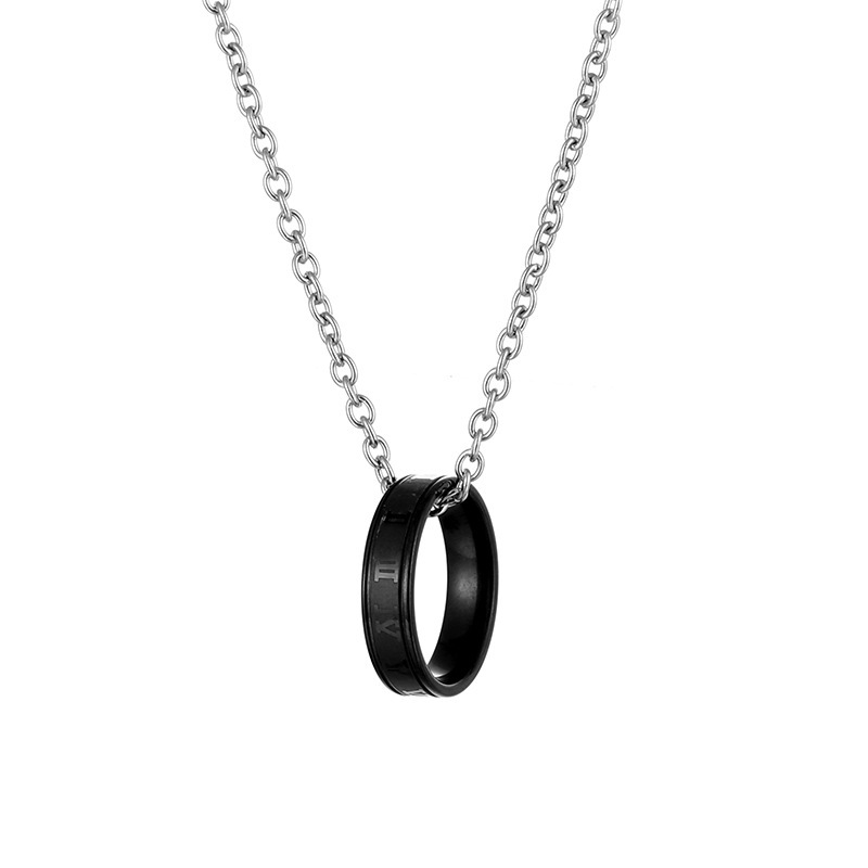 Collar con números romanos, colgante para hombre y mujer, acero inoxidable, anillo negro con cadena de platino  ACRN/42-242