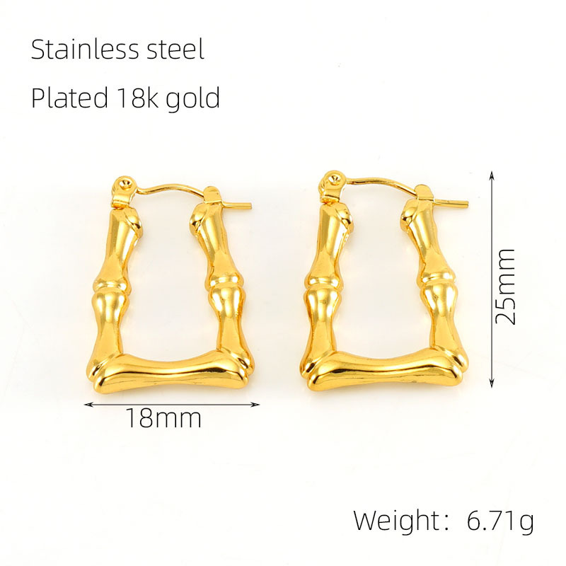 Pendientes de temperamento de rombo de bambú chapado en oro de 18k de acero de titanio fundido de diseño Retro, pendientes creativos personalizados de moda  ACRE/38-240