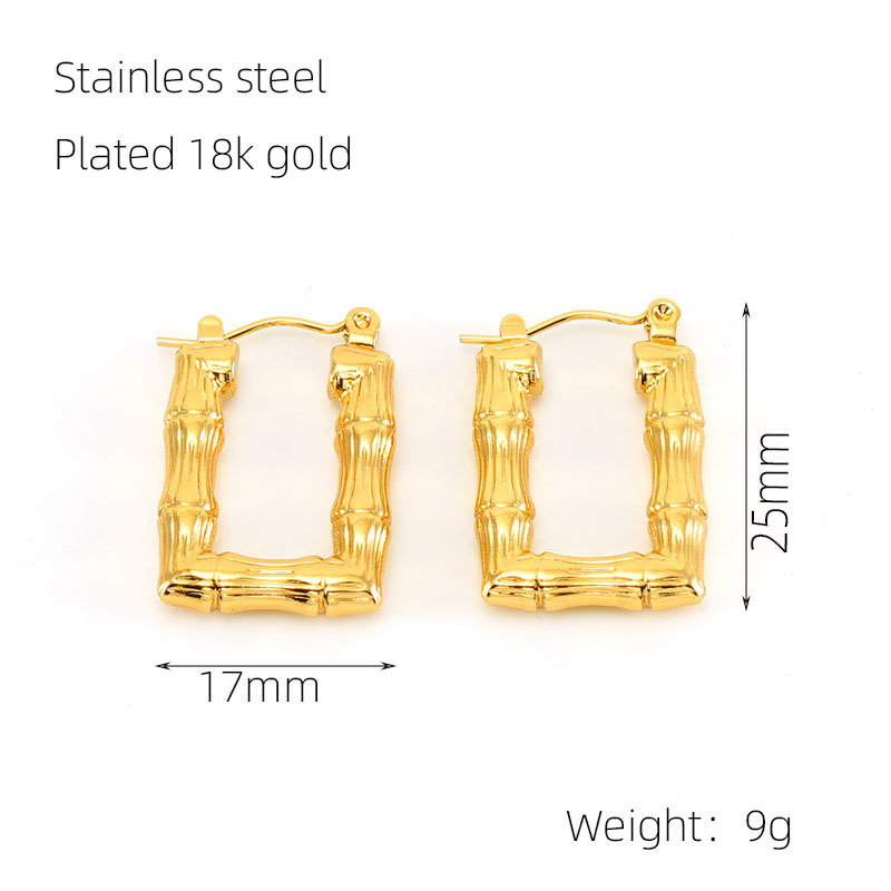 Pendientes de temperamento de rombo de bambú chapado en oro de 18k de acero de titanio fundido de diseño Retro, pendientes creativos personalizados de moda  ACRE/38-240
