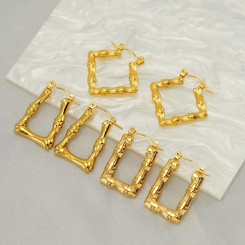 Pendientes de temperamento de rombo de bambú chapado en oro de 18k de acero de titanio fundido de diseño Retro, pendientes creativos personalizados de moda  ACRE/38-240