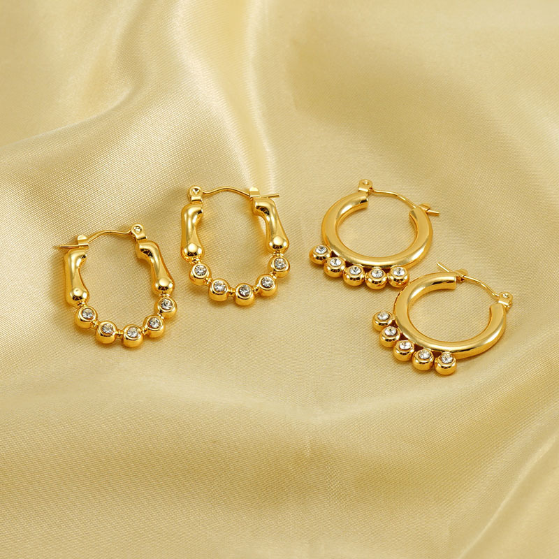 Pendientes de diamantes, acero de titanio fundido, joyería redonda de bambú al por mayor  ACRE/38-241