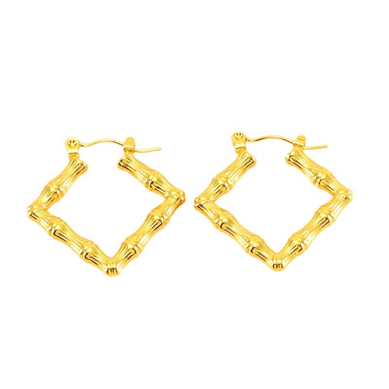 Pendientes de temperamento de rombo de bambú chapado en oro de 18k de acero de titanio fundido de diseño Retro, pendientes creativos personalizados de moda  ACRE/38-240
