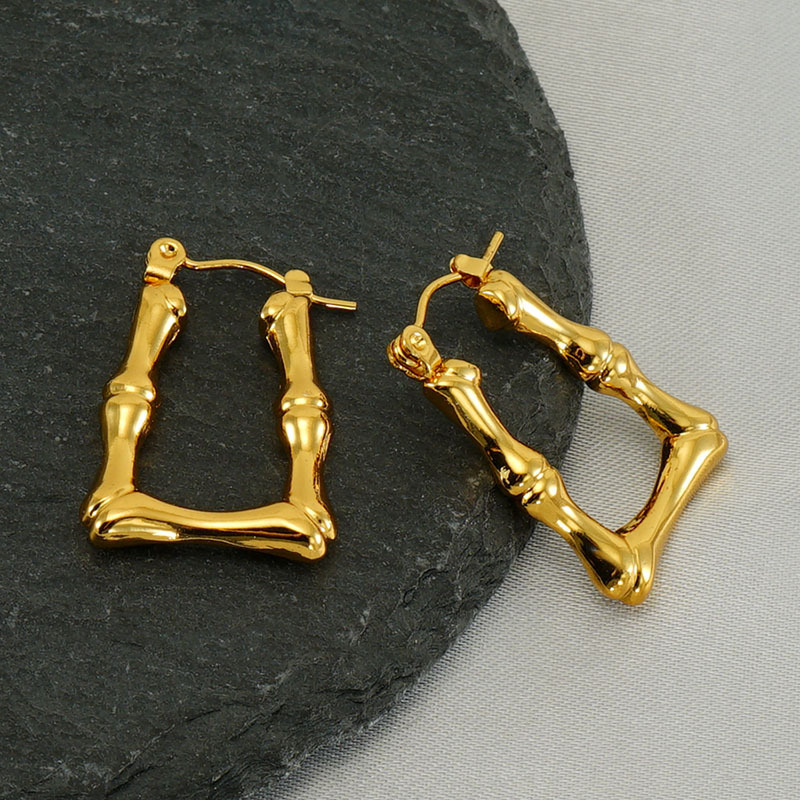 Pendientes de temperamento de rombo de bambú chapado en oro de 18k de acero de titanio fundido de diseño Retro, pendientes creativos personalizados de moda  ACRE/38-240