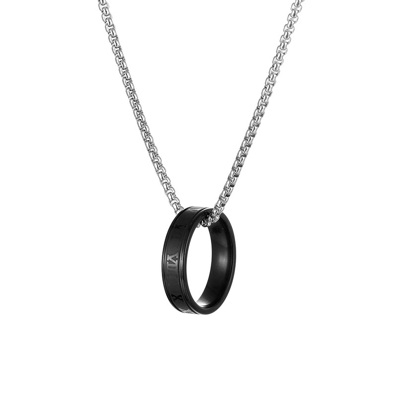 Collar con números romanos, colgante para hombre y mujer, acero inoxidable, anillo negro con cadena de platino  ACRN/42-242