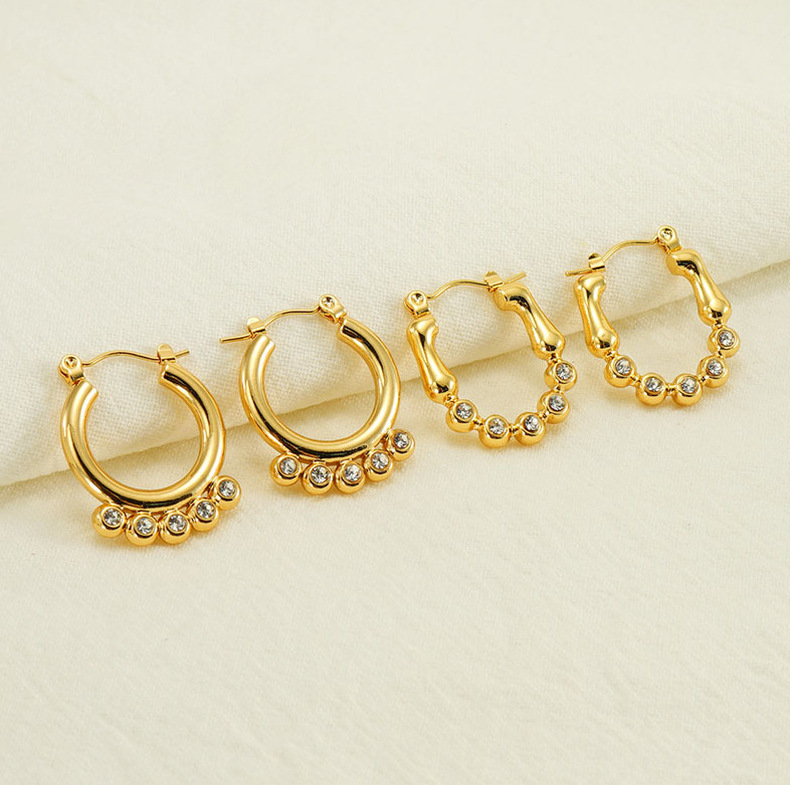 Pendientes de diamantes, acero de titanio fundido, joyería redonda de bambú al por mayor  ACRE/38-241
