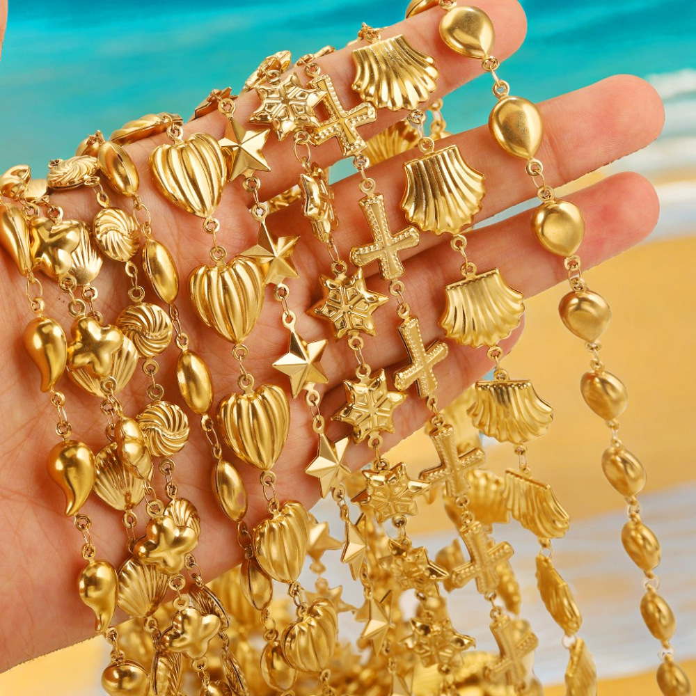 Cadena de playa de fundición hecha a mano de acero inoxidable hueco océano gota de agua Cruz cadena collar pulsera joyería al por mayor