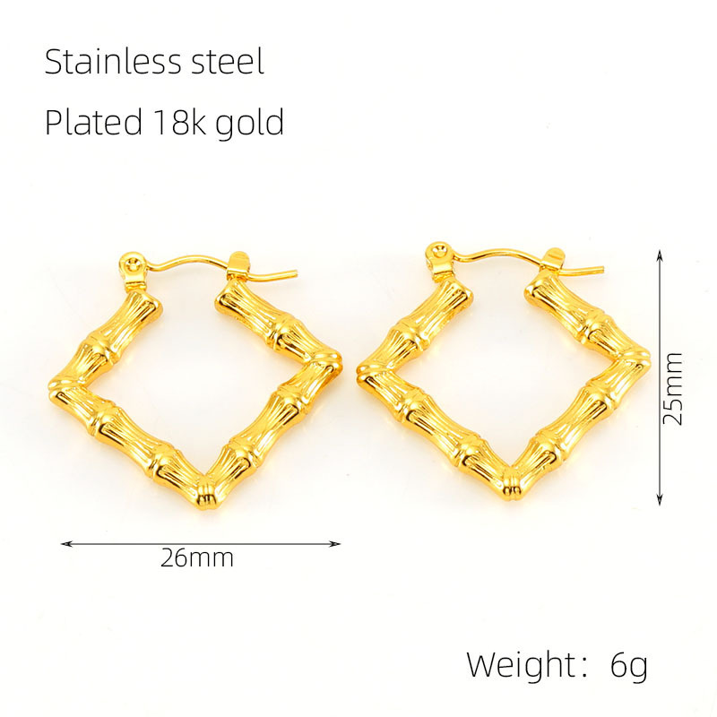 Pendientes de temperamento de rombo de bambú chapado en oro de 18k de acero de titanio fundido de diseño Retro, pendientes creativos personalizados de moda  ACRE/38-240