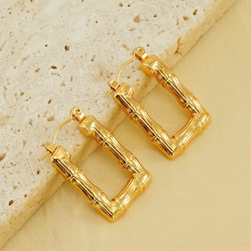 Pendientes de temperamento de rombo de bambú chapado en oro de 18k de acero de titanio fundido de diseño Retro, pendientes creativos personalizados de moda  ACRE/38-240