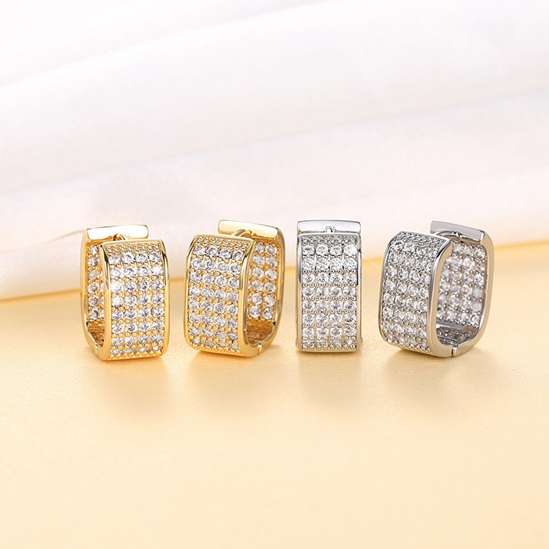 Joyas de cobre, pendientes micropavé de circonitas, pendientes sencillos, cuadrado geométrico, pendientes de doble cara  COPE/44-254