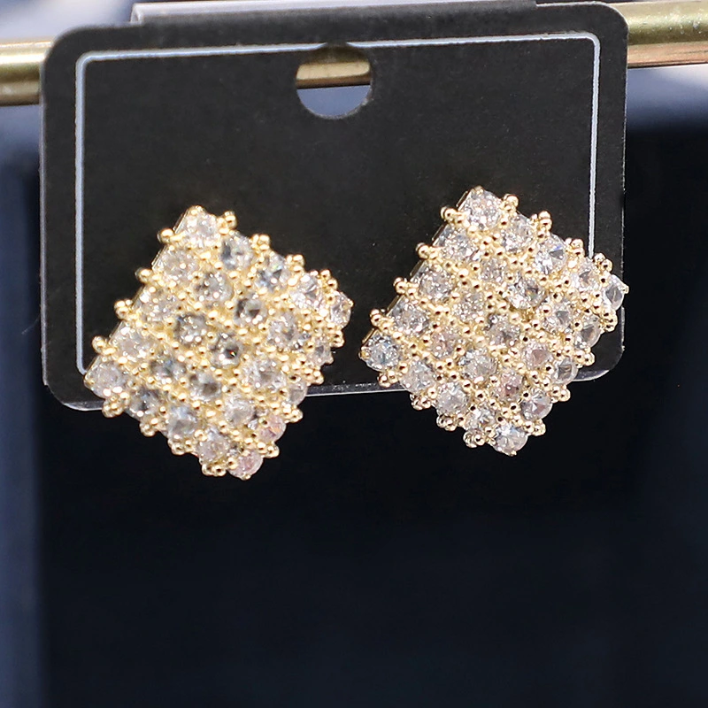 Joyas de cobre, pendientes de rombos geométricos, pendientes vintage de hilera de diamantes con microincrustaciones de circonio  COPE/44-255