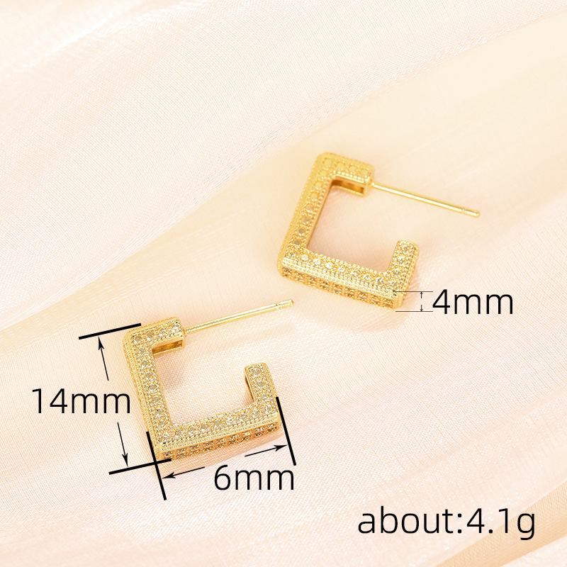 Joyería de cobre, aretes de diamantes con microtachuelas, súper brillo de la industria pesada, aretes cuadrados de lujo  COPE/44-256