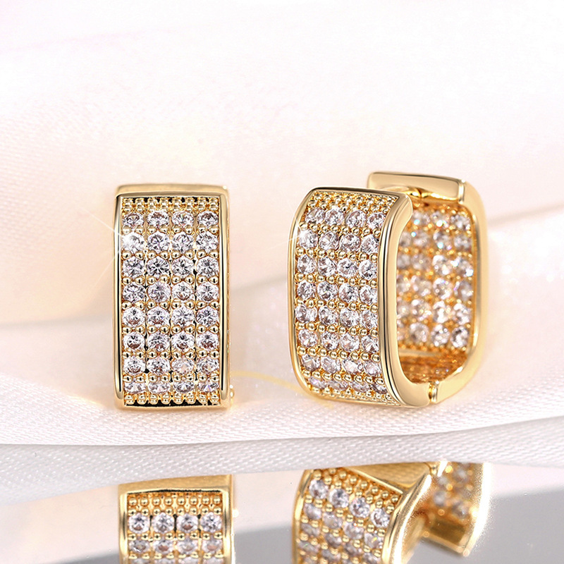 Joyas de cobre, pendientes micropavé de circonitas, pendientes sencillos, cuadrado geométrico, pendientes de doble cara  COPE/44-254