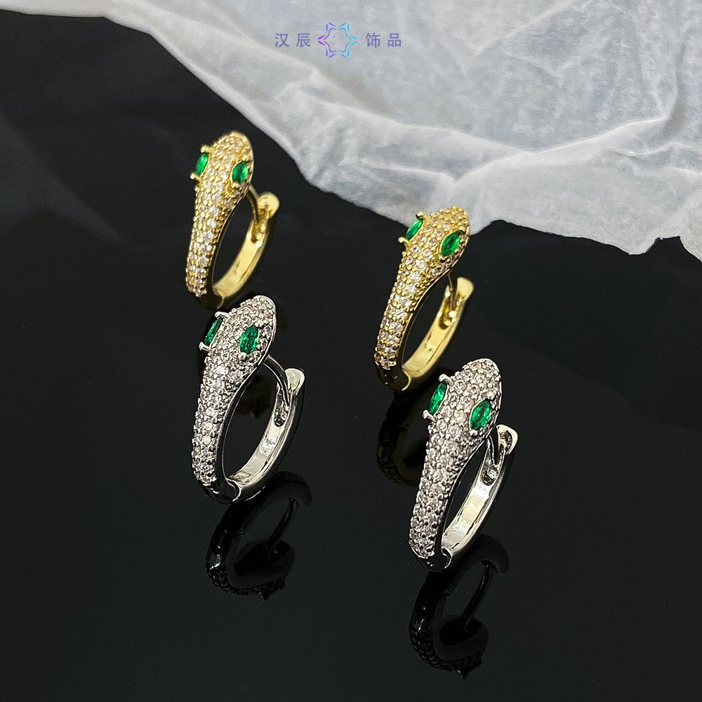 Joyas de cobre, pendientes con micropavé de circonitas en forma de serpiente, sencillos y versátiles, pendientes ligeros de lujo para hombre y mujer, pendientes de calle  COPE/11-268