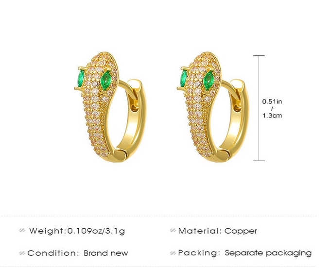 Joyas de cobre, pendientes con micropavé de circonitas en forma de serpiente, sencillos y versátiles, pendientes ligeros de lujo para hombre y mujer, pendientes de calle  COPE/11-268